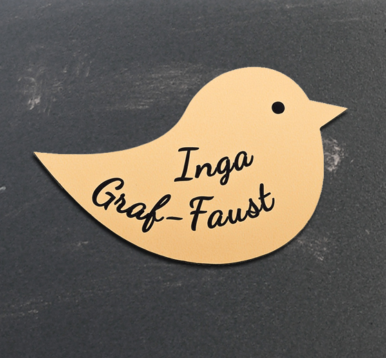 Namensschild Türschild Briefkasten Schild mit Gravur im Antik-Look Vogel Gold / Bronze
