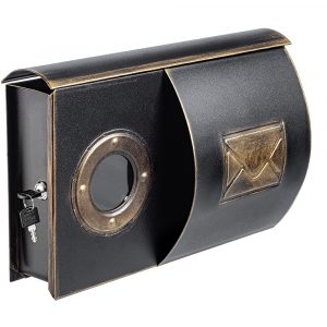 Briefkasten VINTA Vintage-Look mit Bullauge und gewölbten Zeitungsfach - Schwarz-Gold, Links